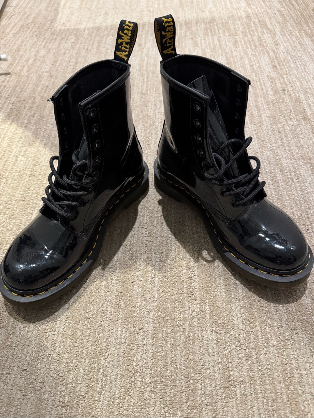 Dr. Martens Black Patent Lace-Up Combat Boots - Picture 1 of 3
